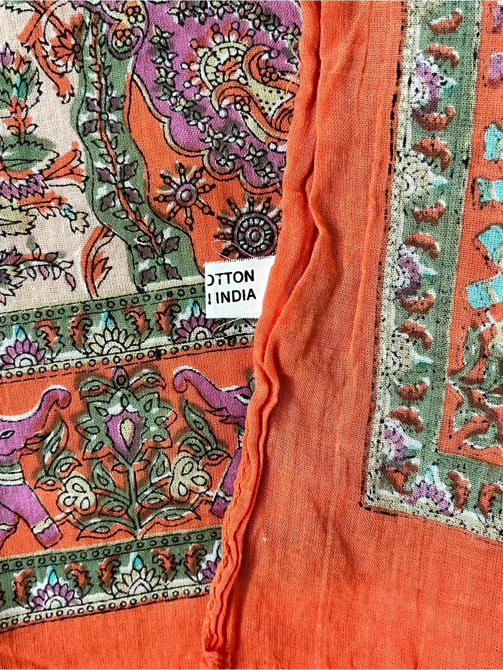 Floral Paisley Square cotton tapestry in Orange, Turquoise & Purple, 35x35 in